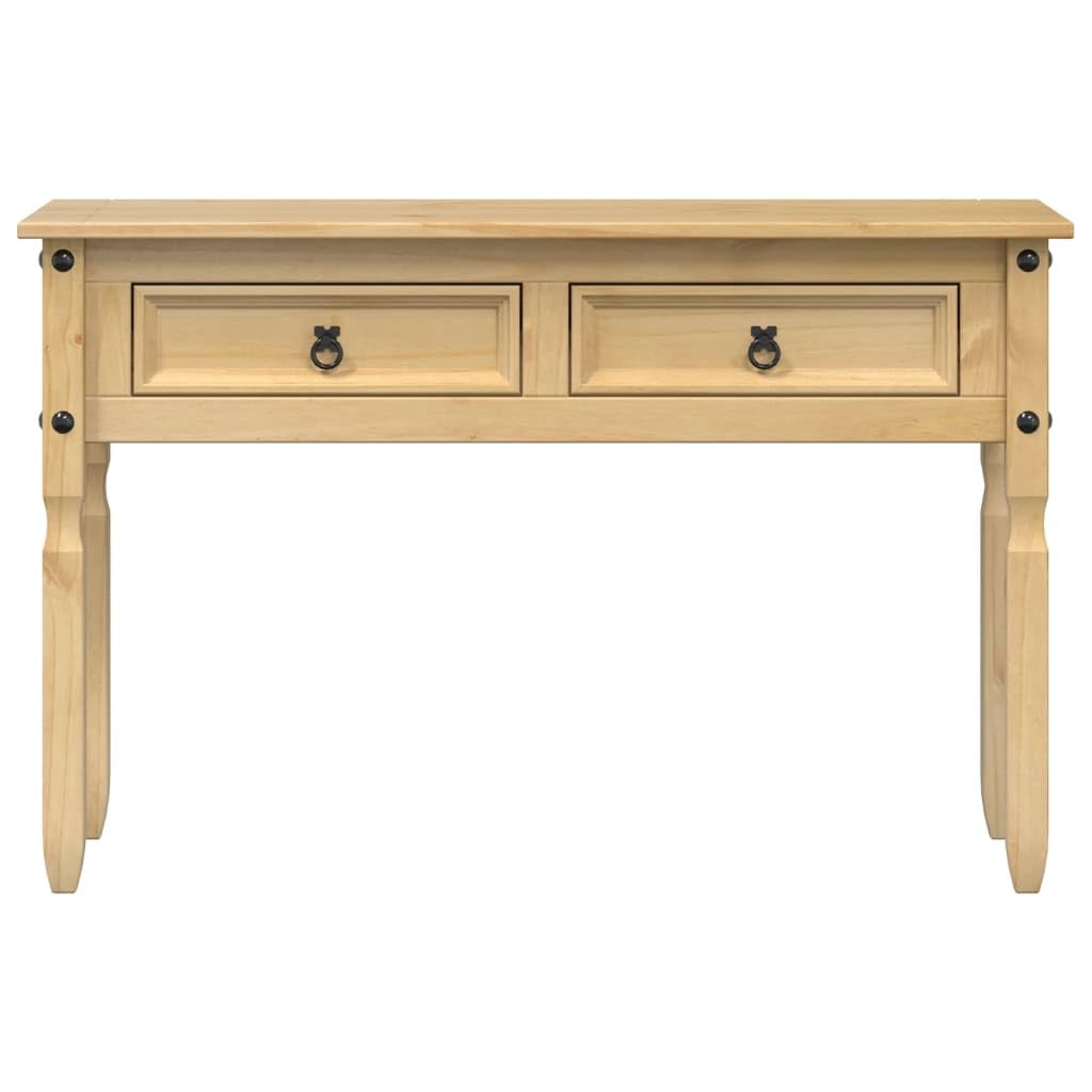 Mesa consola con 2 cajones, 115 x 46 x 73 cm, madera maciza de pino, mesa clásica con estante inferior y asas de metal, mesa de sofá estable para salón, pasillo o vestíbulo
