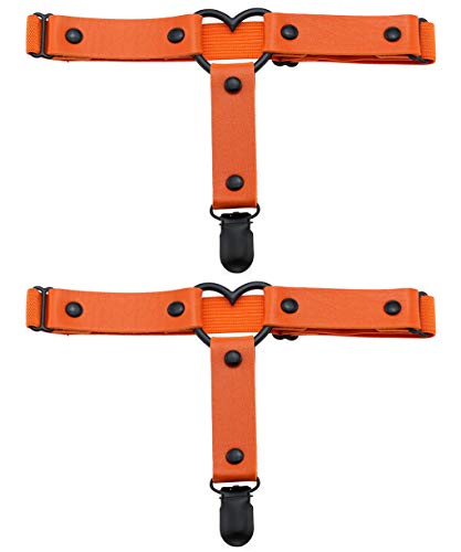 Lot de 2 porte-jarretelles en cuir avec cœur pour femme et fille - Style Kawaii punk rock - Clips antidérapants réglables - orange - Taille Unique Cover