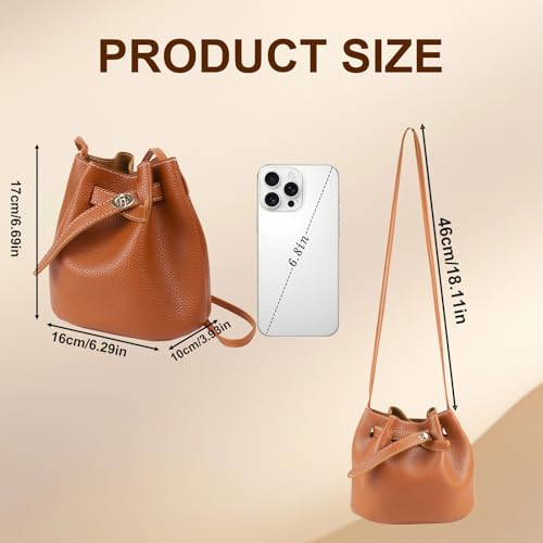 Image of Ladies Bucket Bags,Small Bucket Purses Leather Crossbody Purse Adjustable Shoulder Strap Shrinking Bucket Bag