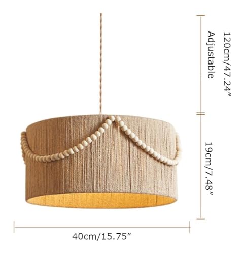 ZMHGE Pendant Lights, Hand-Woven Wicker Drum Chandelier - Boho Rattan Pendant Lights Compatible with Bedroom Farmhouse Hemp Rope Cage Basket Ceiling Hanging Lamp with Wood Bead Compatible with Kitch - Image 6