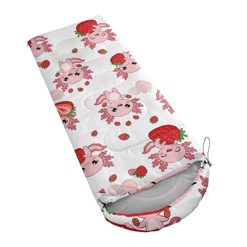 Image of QOOMO Axolotl Cute Camping Sleeping Bags,3 Season Warm & Cool Weather,Lightweight,Waterproof Sleeping Bags for Adults & Kids,Traveling,and Outdoors