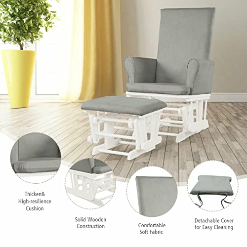 image for Costzon Baby Glider and Ottoman Cushion Set, Wood Baby Rocker Nursery 
