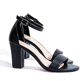 ADAMUMU Women's Block Chunky Heels, Open Toe Buckle Ankle Strap Prom Thick Heels, Sexy Sandles Heels for Daily Work Party Wedding Evening for Black Size 5M