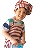 Dapper&Doll Red Stripe Kids Chef Hat and Apron for Boys Girls Ages 4-10 - Baking Cooking Kitchen Gift Set