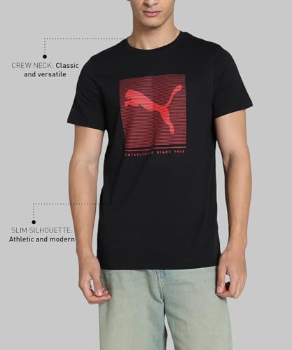 Image of Puma Men's Cotton Essential Stripped Logo Graphic Print Solid Classic Fit Tees