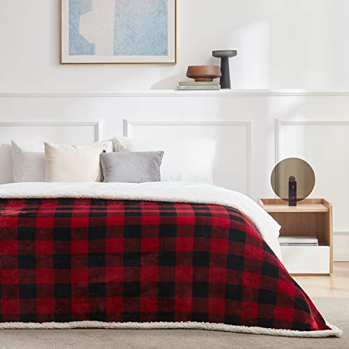 Touchat Sherpa Red And Black Buffalo Plaid Christmas Throw Blanket, Fuzzy Fluffy Soft Cozy Blanket, Fleece Flannel Plush Microfiber Blanket For Couch Bed Sofa (60" X 70") #TOP3