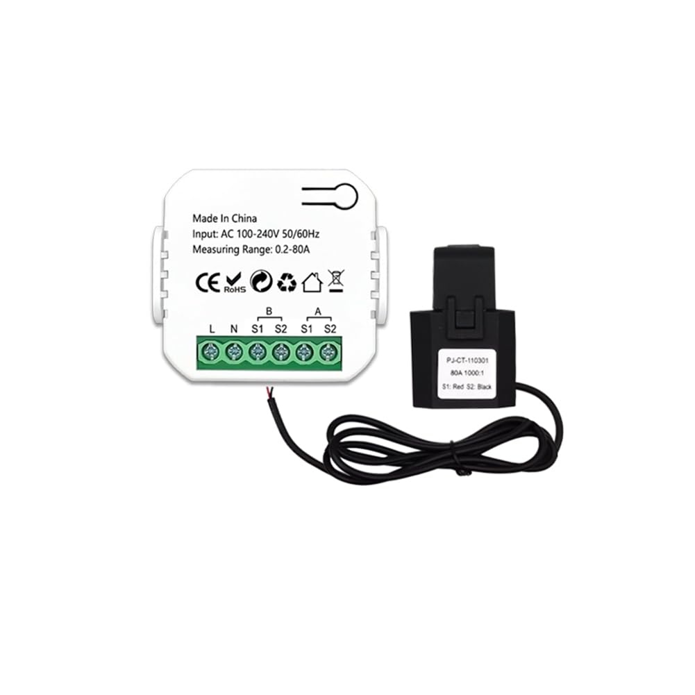 medidor de energía Tuya ZigBee 2 vías bidireccional con pinza sensor de corriente App Monitor potencia 100-240VAC, 1 canal 1CT fácil de usar