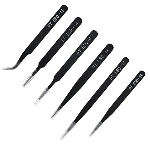 YIXISI 7 Pezzi Pinzette di Precisione ESD Kit
