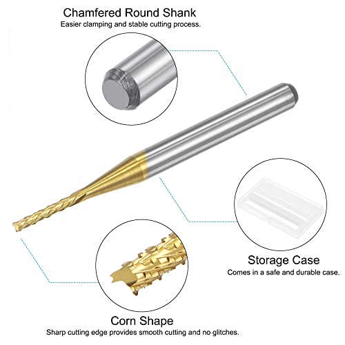 Image of uxcell End Mill CNC Router Bits, 1 /8 inch 3.175mm Shank 1.2mm x 8mm Titanium Coated Tungsten Carbide Left Hand Engraving Milling Cutter for PCB Plastic Fiber Wood 4pcs