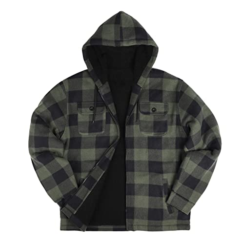 Image of Yasumond Mens Hoodies Fleece Jacket Plaid Flannel Heavy Sherpa Lined Hooded Zip Up Warm Winter Coats Big Tall