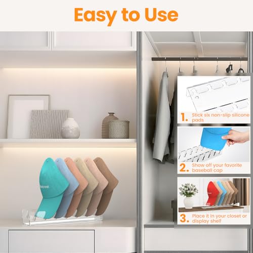 Nicetree Hat Organizer for Baseball Caps, 2 Pcs No Install Acrylic Hat Racks for 14 Baseball Caps Storage, Hat Stand for Caps Display and Organizer for Dresser, Bedroom, Closet, Office - Image 4