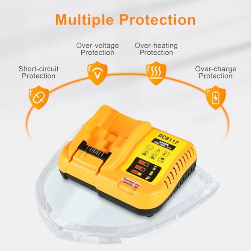 DCB112 Charger Repalcement for Dewalt 12v/20v Battery Charger Compatible with Dewalt 12v/20v Max Battery DCB200 DCB203 DCB125 DCB107 Yellow
