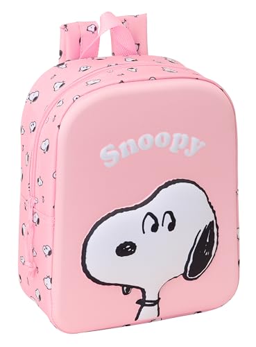 safta SNOOPY 3D - Zaino da asilo 3D, adattabile al carrello, facile da pulire, ideale per bambini di diverse età, comodo e versatile, qualità e resistenza, 22 x 10 x 27 cm, rosa chiaro, M, Casual