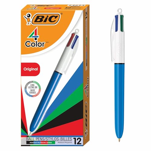 BIC 4-Color Retractable Ballpoint Pens with 1.0 mm Medium Point and Assorted Ink Colors, 12-Count Pack