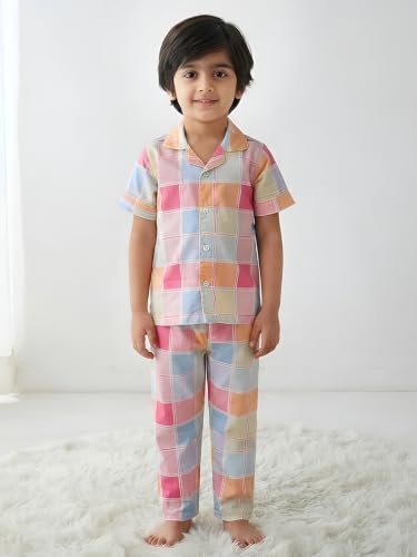 Image of POLKA TOTS 100% Pure Cotton Half Sleeve Night Suit for Kids, Girls & Boys | Cotton Pyjama Set | Unisex Night Dress for Children | Night Suit for Girls |Sleepwear for Kids | Winter Night Dress for Boys