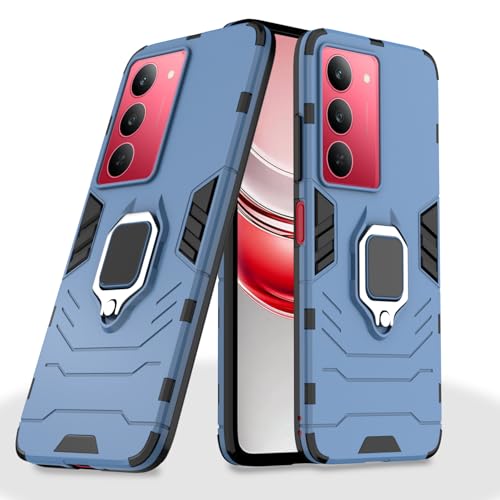 Image of Pikkme Back Cover for Realme Narzo 80x 5G / Realme P3x 5G / Realme 14X 5G | 360 Protection | Ring Holder | Kickstand | Tough Armor Case (Blue)