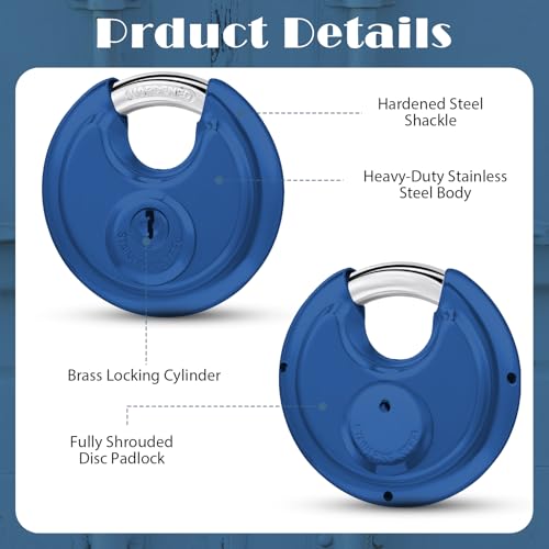 Image of Chumia 16 Pack Padlocks Keyed Alike, Stainless Steel 2-3 /4 Wide, 3 /8 Shackle Disc Locks for Outdoor, Storage Units, Garages, Gym Lockers(Blue)