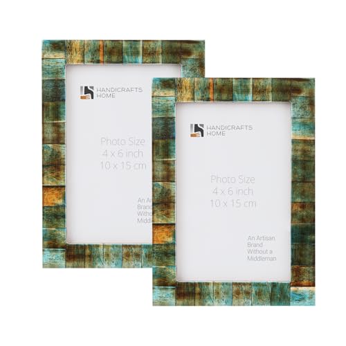 Image of Handicrafts Home 4x6 Picture Frames Pack of 2 - Verdigris Collection Handcrafted Photo Frames, Perfect for Wall & Tabletop Display, Ideal Home Decor Gift