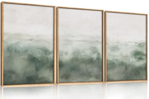 BICERE Large Abstract Sage Green Framed Canvas Wall Art,Neutral White