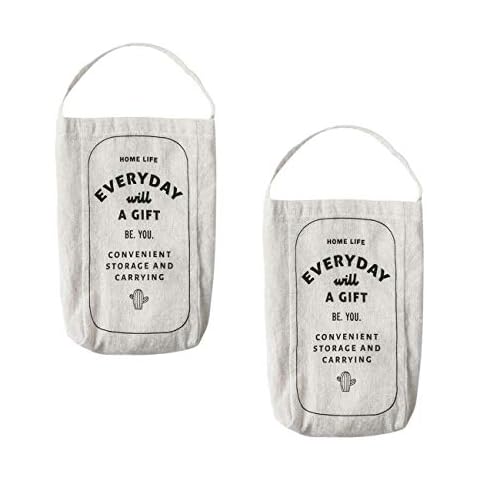 Rayeeley 2Pack Plastic Bag Holder, Garbage Bag Holder Dispenser Hanging Storage Garbage Trash Bag Kitchen Bathroom Home Organizer Bag Cotton Linen Hanging Storage Dispensers White Cover