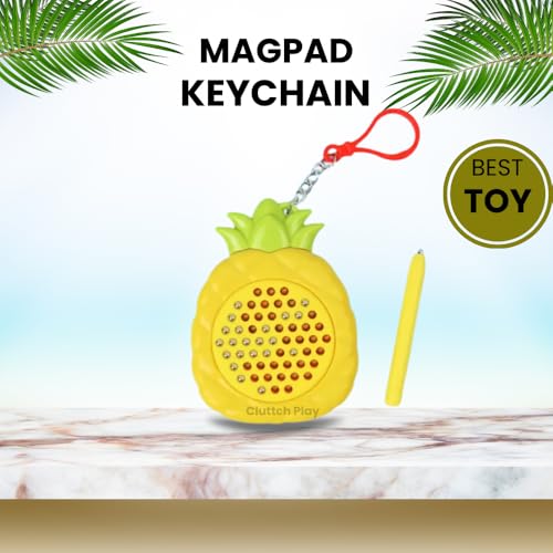 Image of Fruit Shape Mini Magnetic Toy - Magpad Keychain with Steel Balls Writing & Drawing Board Magnetism Toy for Kids, Stress Relief School Bag Pendant(Pineapple Magnetic Drawing Pad)