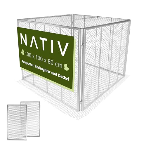 NATIV Garten Komposter 100x100x80 cm mit Deckel und Bodengitter, Metallkomposter mit 800 Liter Volumen, Drahtkomposter für eigenen Kompost, Metall Komposter (Silber, 800 Liter + Deckel) NATIV Garten Komposter 100x100x80 cm mit Deckel und Bodengitter, Metallkomposter mit 800 Liter Volumen, Drahtkomposter für eigenen Kompost, Metall Komposter (Silber, 800 Liter + Deckel)