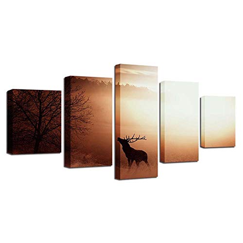 Toile elk in the morning 5 pièces pour habiller un mur vide