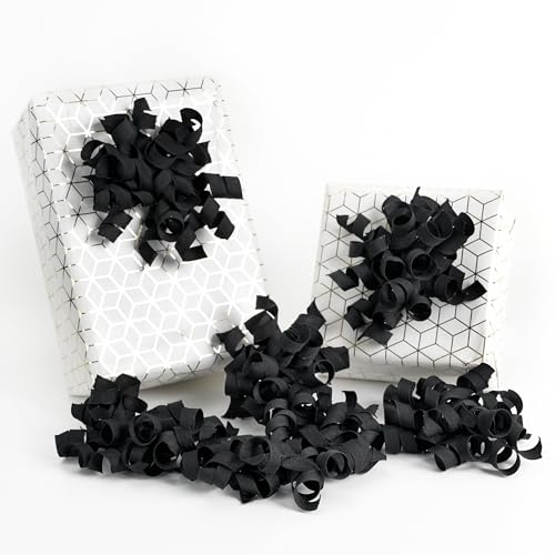 HUIHUANG Black Bows for Gift Wrapping Black Curly Ribbon Bows Self Adhesive Burst Gift Bow for Christmas Presents Wine Bottle Treat Bags Birthday Holiday Party Favors - 6 Counts