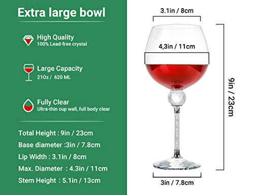 Dounx Wine Glasses Set Of 2, Lead-Free Crystal Glasses For Red Wine, 21Oz, Long Stem With Crystal Ball, Reusable Clear Wine Cups For Bar And Home, Ideal Gift For Father #TOP1
