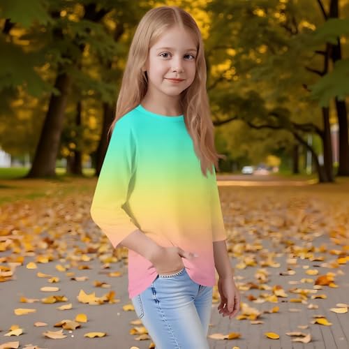 Girls Shirts 3/4 Sleeve Summer Cute Tops Crewneck Classy Clothes Fall Tie Dye 3/4 Sleeve Outfits Kids Vacation3