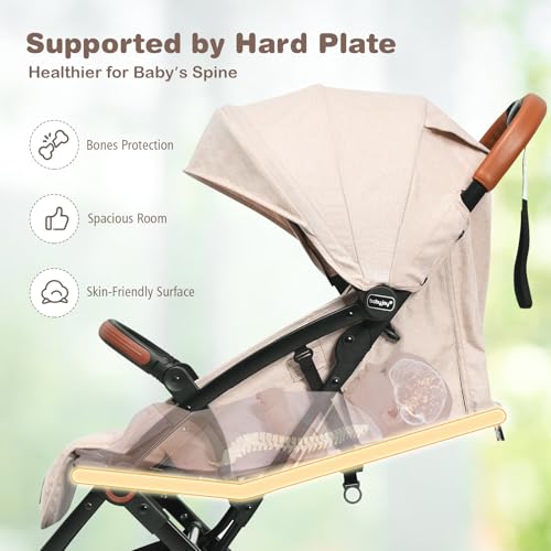 Image of HOMGX Lightweight Umbrella Stroller, Easy Fold Baby Stroller with 5-Point Safety Harness, Adjustable Backrest & Quick Lock System, Compact Travel Stroller for Airplane, Beige