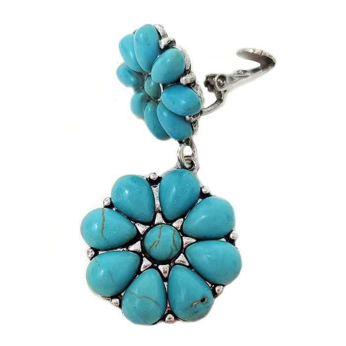Emulily Western Concho Dangling Clip on Earrings Navajo (Turquoise)4