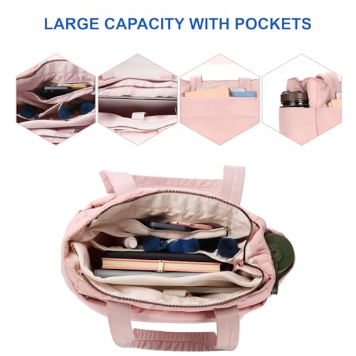 Image of charlore Tote Bag for Women, Puffer Quilted Handbag with Compartments Lightweight Puffy Shoulder Bag for Travel, Work, Gym