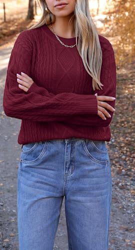Image of Zeagoo Cable Knit Sweater Women Crewneck Long Sleeve Sweater 2024 Fall Chunky Vintage Pullover Tops