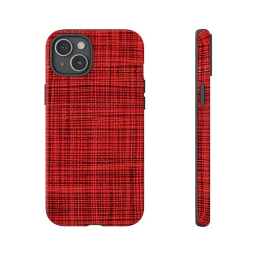 Coque résistante iPhone 15 Plus à motif écossais rouge brillant antichoc