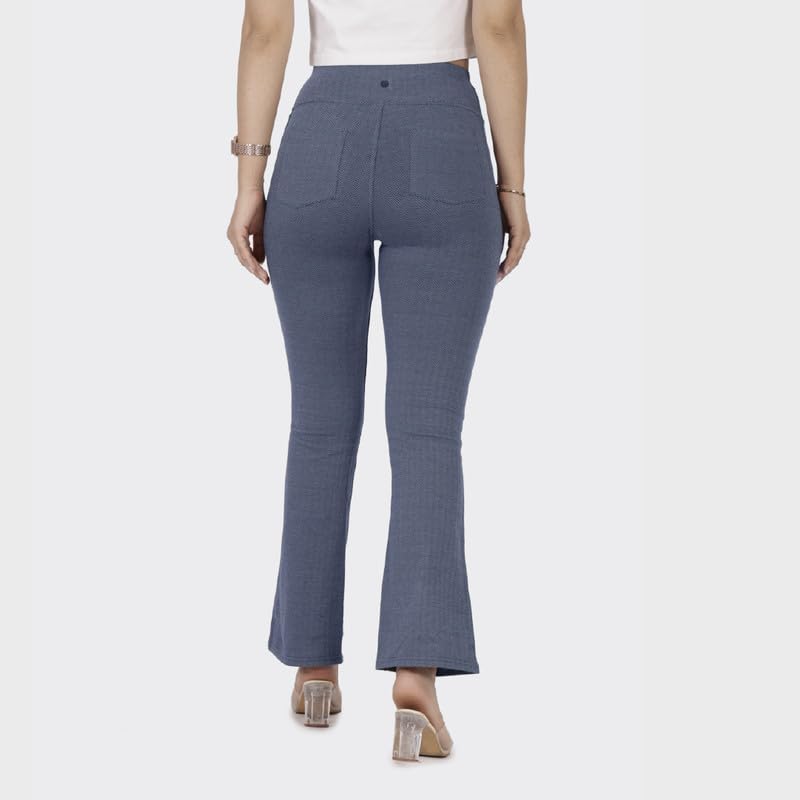 Image of BlissClub Werk-It Flare Pants for Women Office Wear, Formal Cotton Trousers with High Waist and 4 Pockets, Regular (for Women Above 5'5 ft)