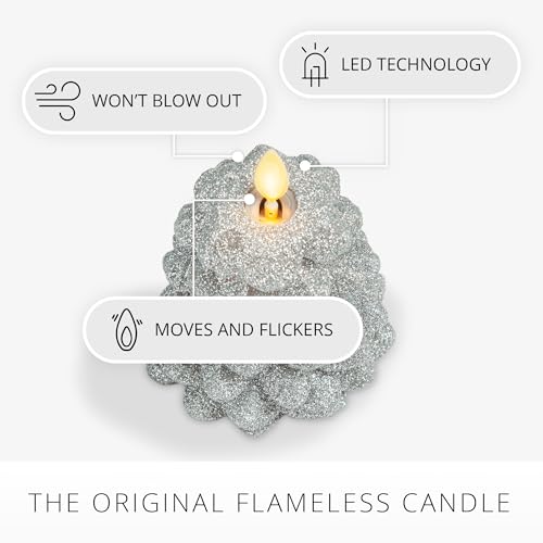 Image of Luminara Brilliant Silver Glitter Flameless LED Candle North Tree Moving Flame Pillar (3.3 inch x 4.3 inch)