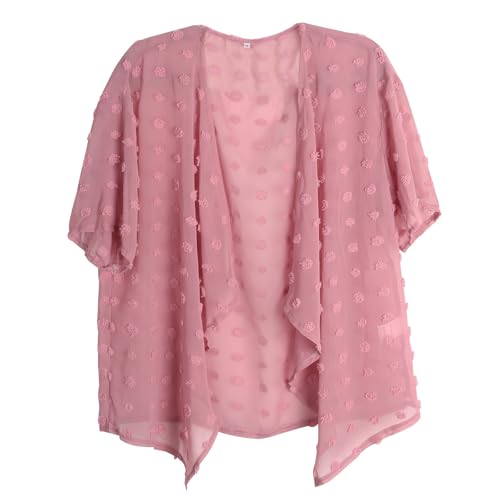 Image of Womens Summer Open Front Half Sleeve Lightweight Swiss Dots Cardigan Loose Kimono Sheer Beach Cover Up