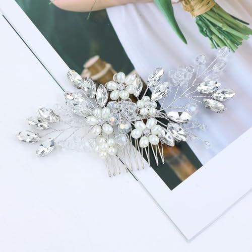 Set de 5 accesorios de cabello nupcial con cristales y perlas miniatura 3