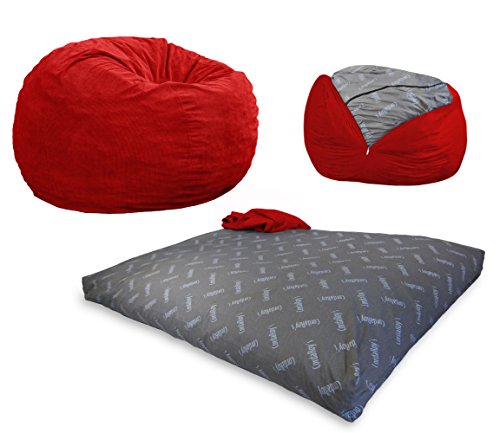 CordaRoy s Corduroy Bean Bag Chair, Convertible Chair Folds from Bean Bag to Bed, As Seen on Shark Tank, Red - Full Size