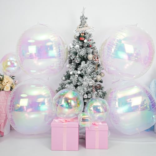 Image of 50 Inch Iridescent Round Foil Balloons 3pcs Large Balloons Mermaid Decor