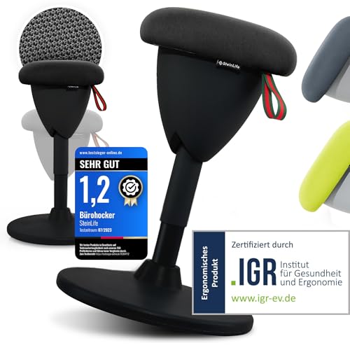 SteinLife Bürohocker Ergonomisch [TESTSIEGER] Sitzhocker Höhenverstellbar [48-68cm] Ergonomischer Hocker für Büro [Schwingeffekt] Wackelhocker Stehhocker | Arbeitshocker rutschfest Rund