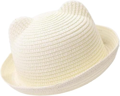 Sombrero de paja lindo para bebé, color sólido, con orejas, sombrero de paja de verano para bebé, niña, niño, gorra para niños, protección solar, sombrero de playa