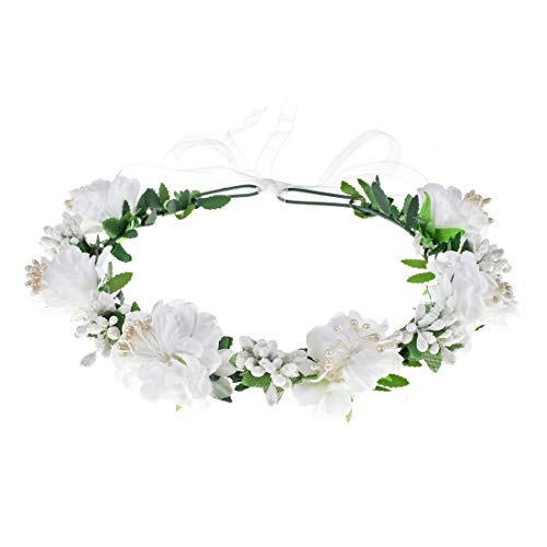 Daisyu Rose Flower Crown Festival Wedding Beach Hair Wreath (A-White)