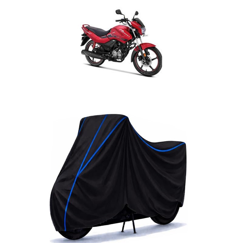 Image of Hero Passion 110 Bike Cover Water Resistant Universal Motorcycle Rain | Heavy Duty UV Protection, Dust, Scratch Indoor Outdoor All Weather with Black Blue Piping Elastic