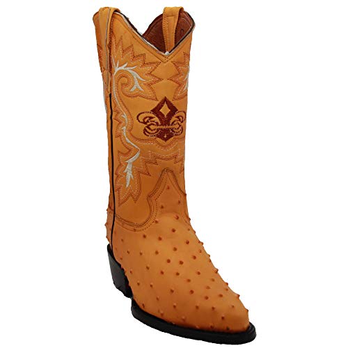 Western Shops Mens Leather Ostrich Quill Print Western Cowboy Boots