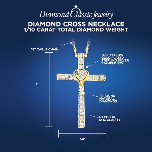 1/10 CTTW Diamond Heart Cross in Sterling Silver or Gold Plated Sterling - 18 Inch Chain2
