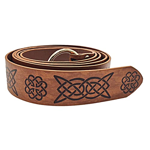 N/A/A Elegant Embossed Medieval Leather Belt, Men's Belt, Adjustable Retro Renaissance Knight Belt, O Loop Knight PU Leather Waist Belt, Medieval Viking Belt for Men