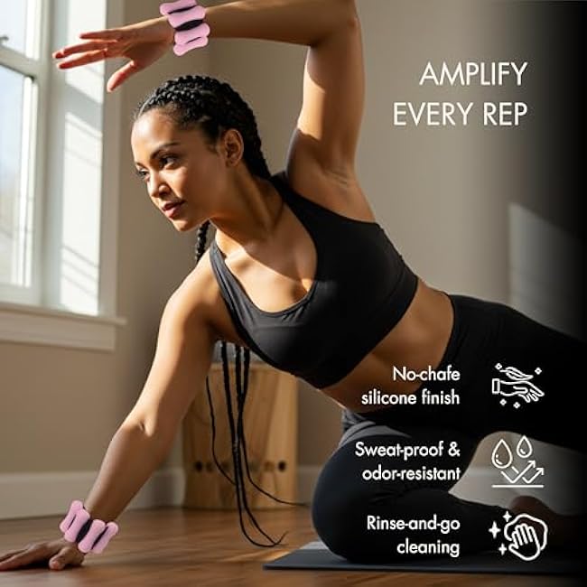 Pilates Wrist & Ankle Weights for Women, Wearable Adjustable Arm & Leg Weights Set of 2 (1lb Each), Ankle Weights for Walking, Yoga, Dance, Barre, Home Workouts ¨C 2lbs Total