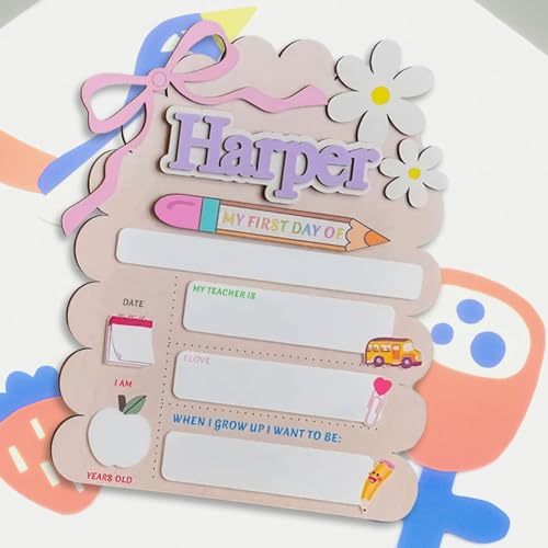 Personalized First Day of School Board for Kids, Custom Name Back to School Sign, Reusable First Day School Milestone Board, Wooden Photo Prop for Preschool Kindergarten Elementary School (Color 1) — view 6